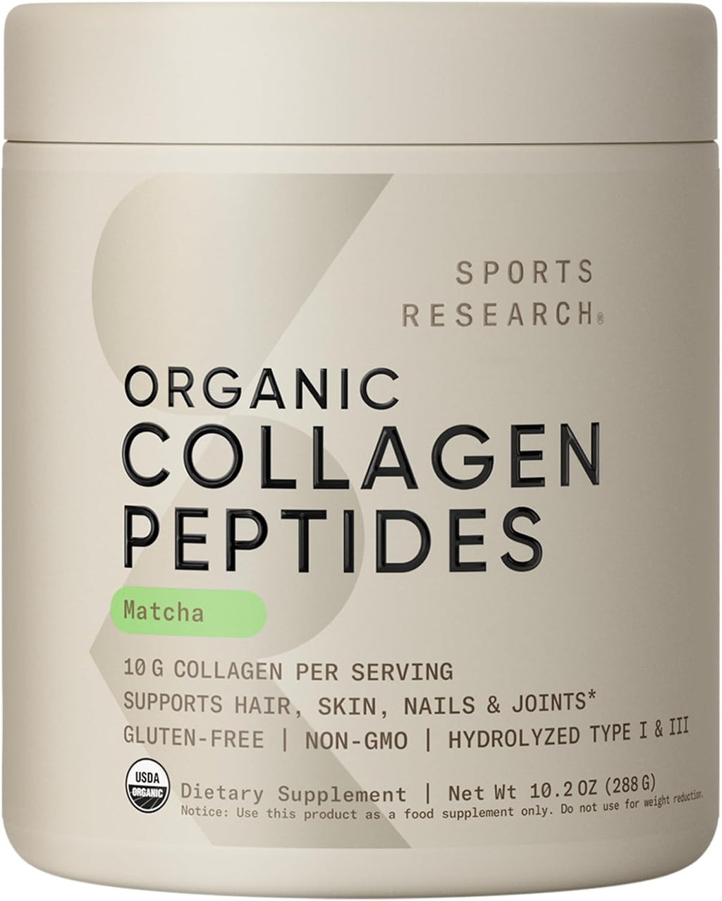 Sports Research® Organic Collagen Peptides w/Matcha Green Tea - 10.2oz