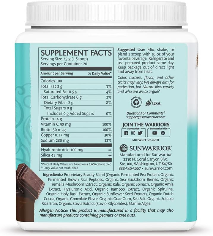 Sunwarrior Classic Vegan Protein Powder Chocolate & Collagen Building Powder