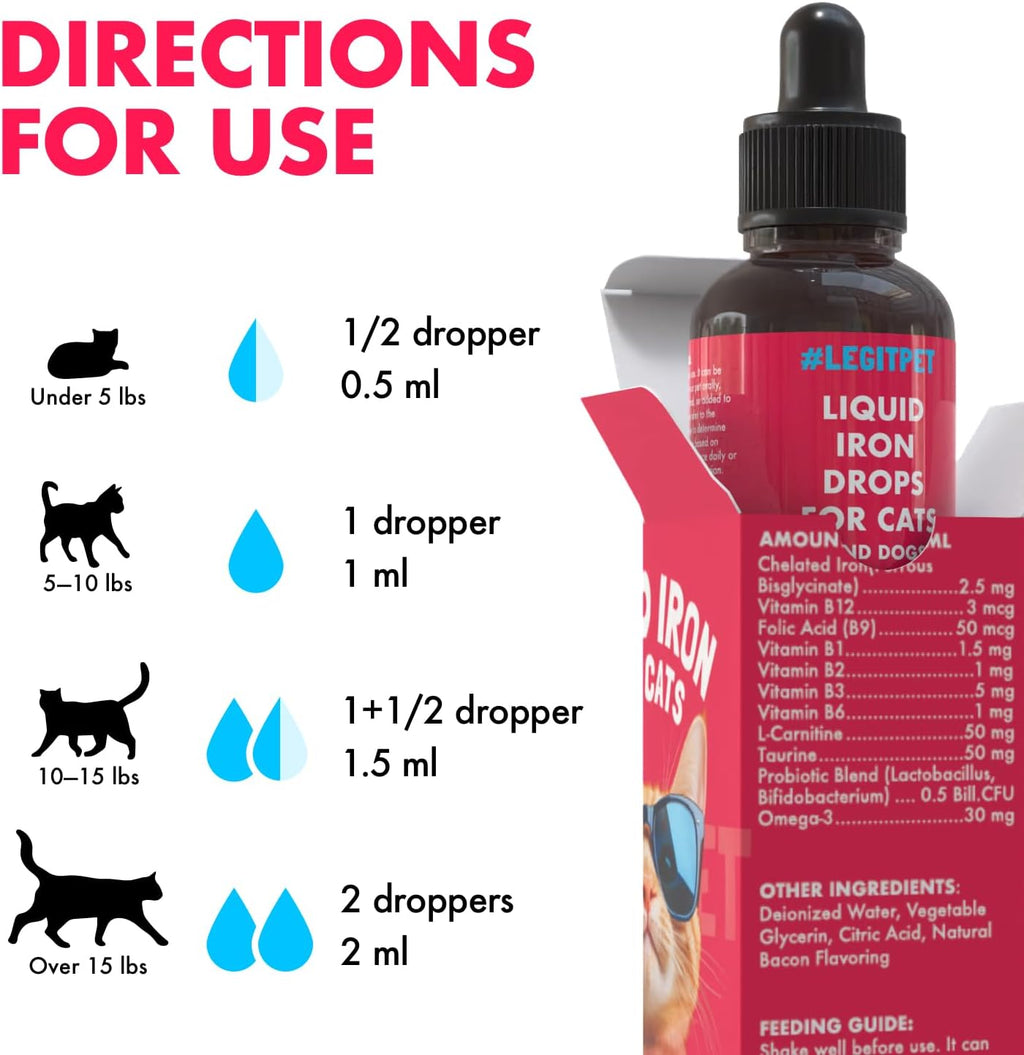 Legipet Liquid Iron Supplement for Cats & Dogs B12 + B-Complex + Probiotics Liquid