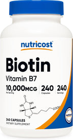 Nutricost Biotin (Vitamin B7) 10,000mcg (10mg), 240 Capsules, Quick Release