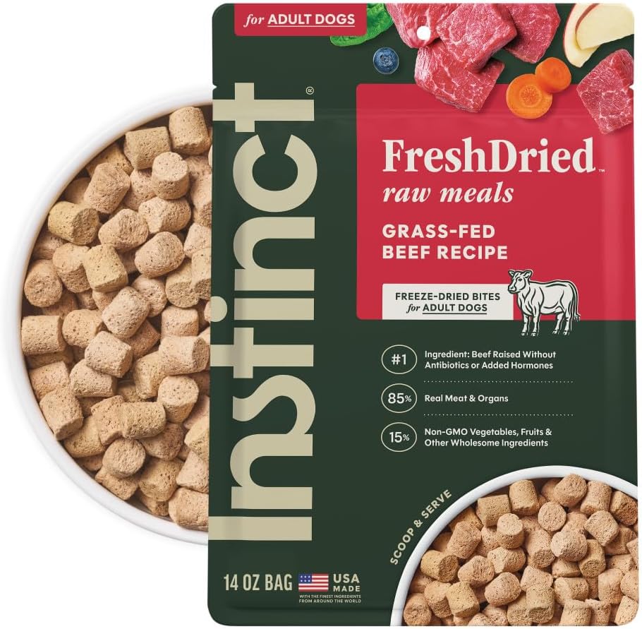 Instinct Freeze Dried Meals, Natural Dog Food, Grass-Fed Beef, 14 oz. Bag