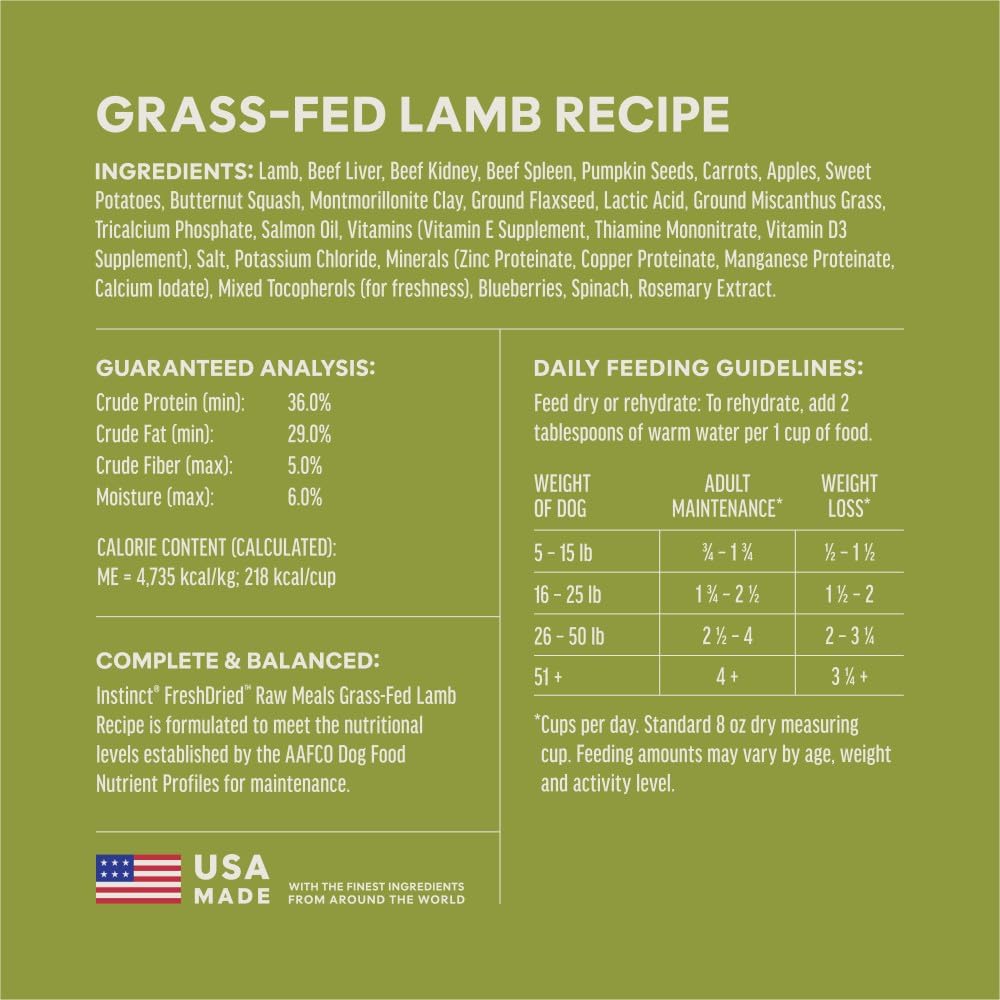 Instinct Freeze Dried Meals, Natural Dog Food, Grass-Fed Lamb, 14 oz. Bag