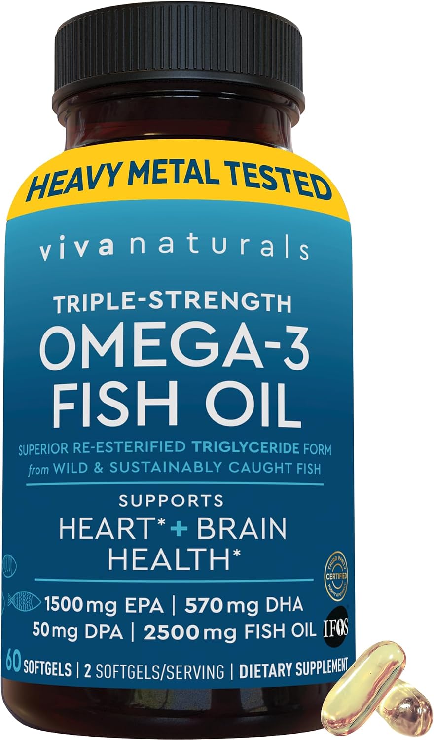 Viva Naturals Omega 3 Fish Oil Supplement for Women and Men 60 Count
