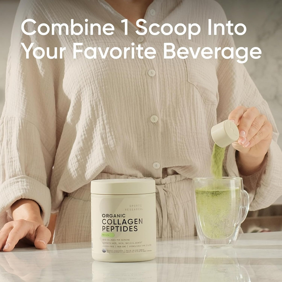 Sports Research® Organic Collagen Peptides w/Matcha Green Tea - 10.2oz
