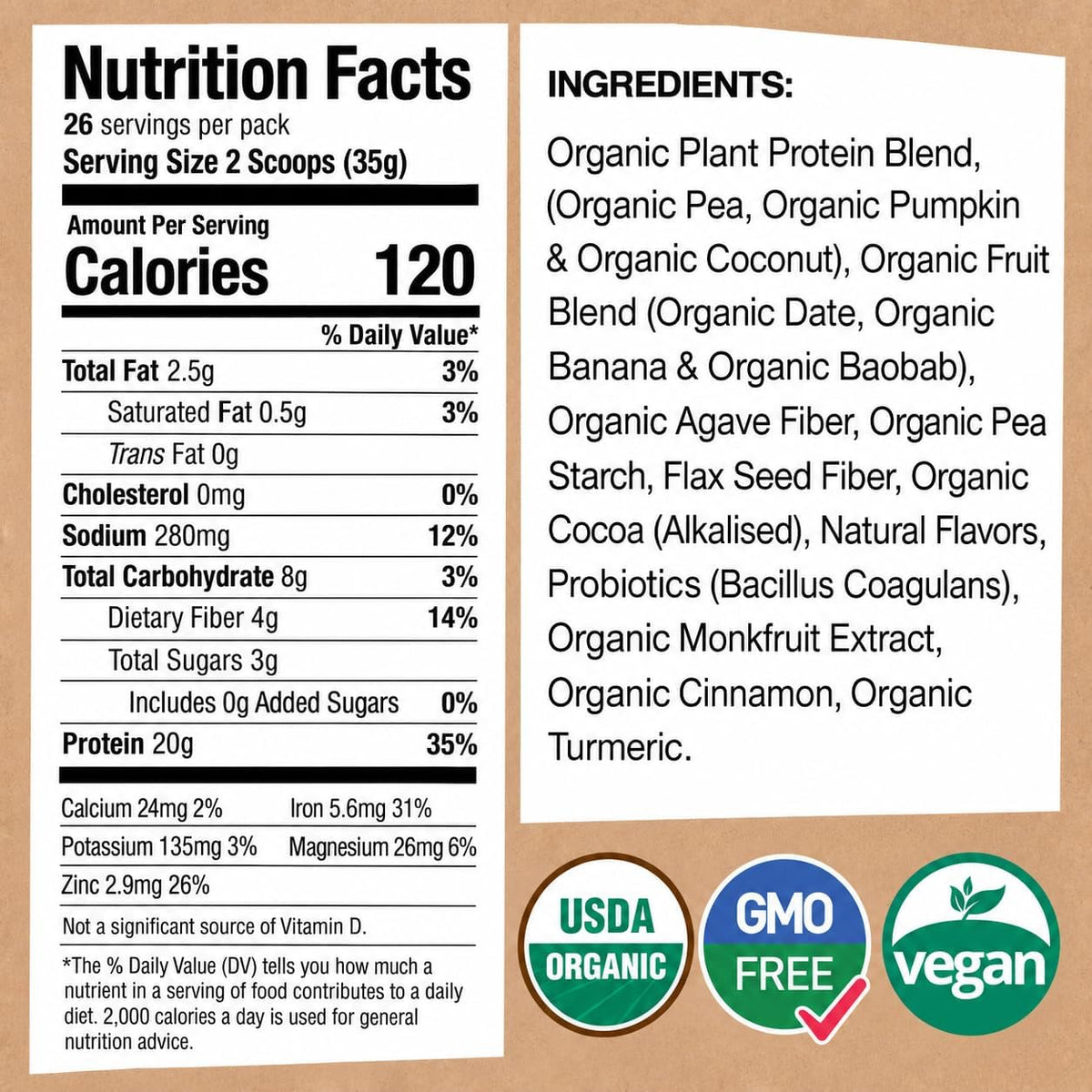 EarthChimp Organic Vegan Protein Powder with Probiotics, 26 Servings 32 Oz