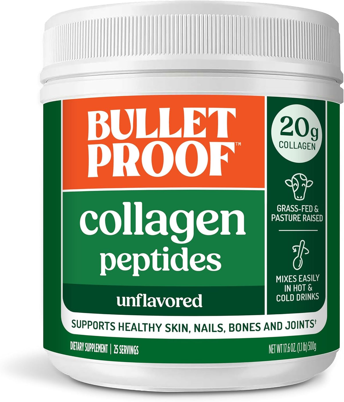 Bulletproof Unflavored Collagen Peptides Protein Powder, 17.6 oz