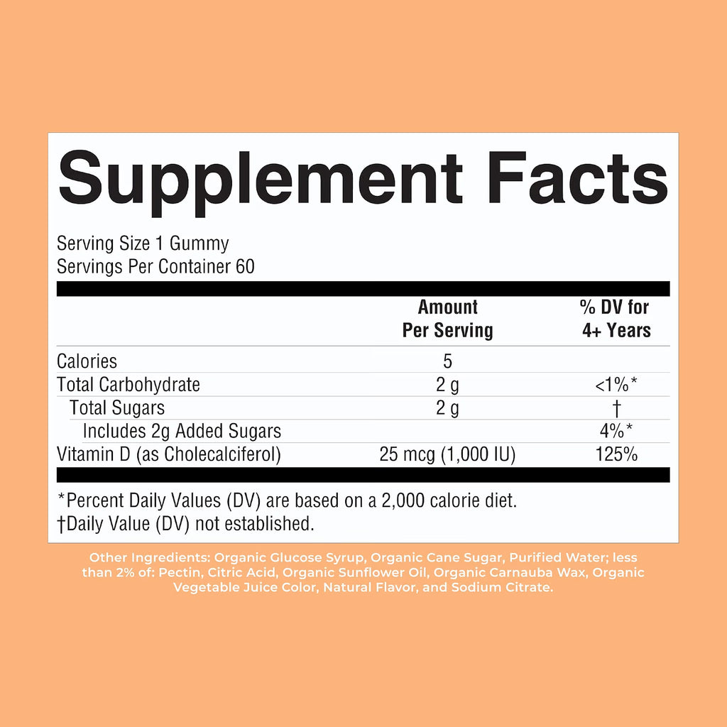 MARY RUTH'S USDA Organic Vitamin D3 Gummies for Ages 4+, Strawberry, 60 ct
