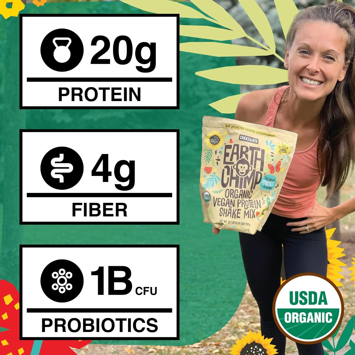 EarthChimp Organic Vegan Protein Powder - with Probiotics