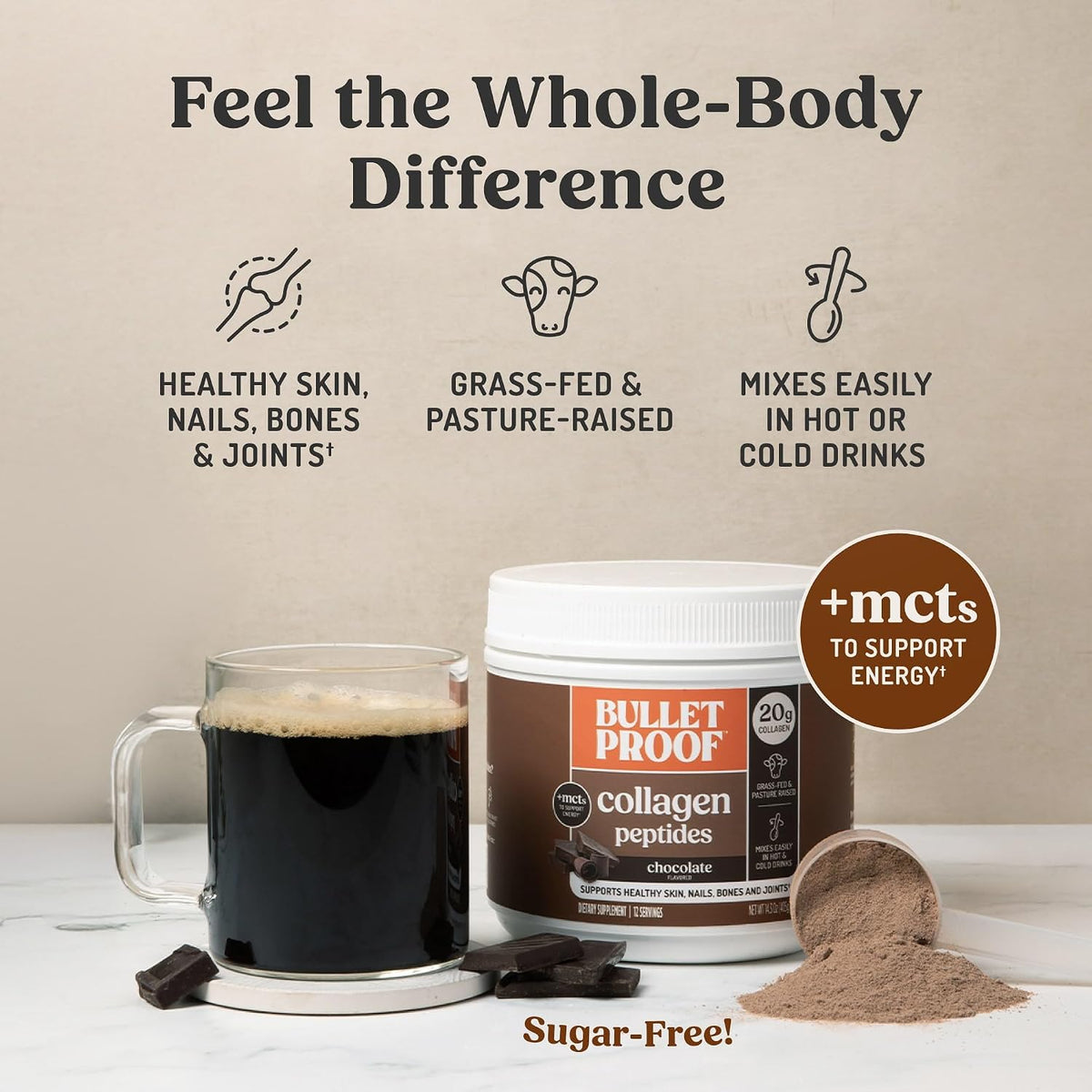 Bulletproof Chocolate Collagen Peptides Protein Powder with MCT Oil 17.6 oz
