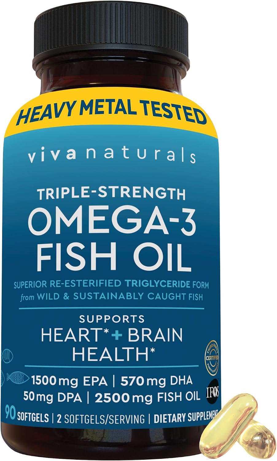 Viva Naturals Omega 3 Fish Oil Supplement for Women and Men 90 Count