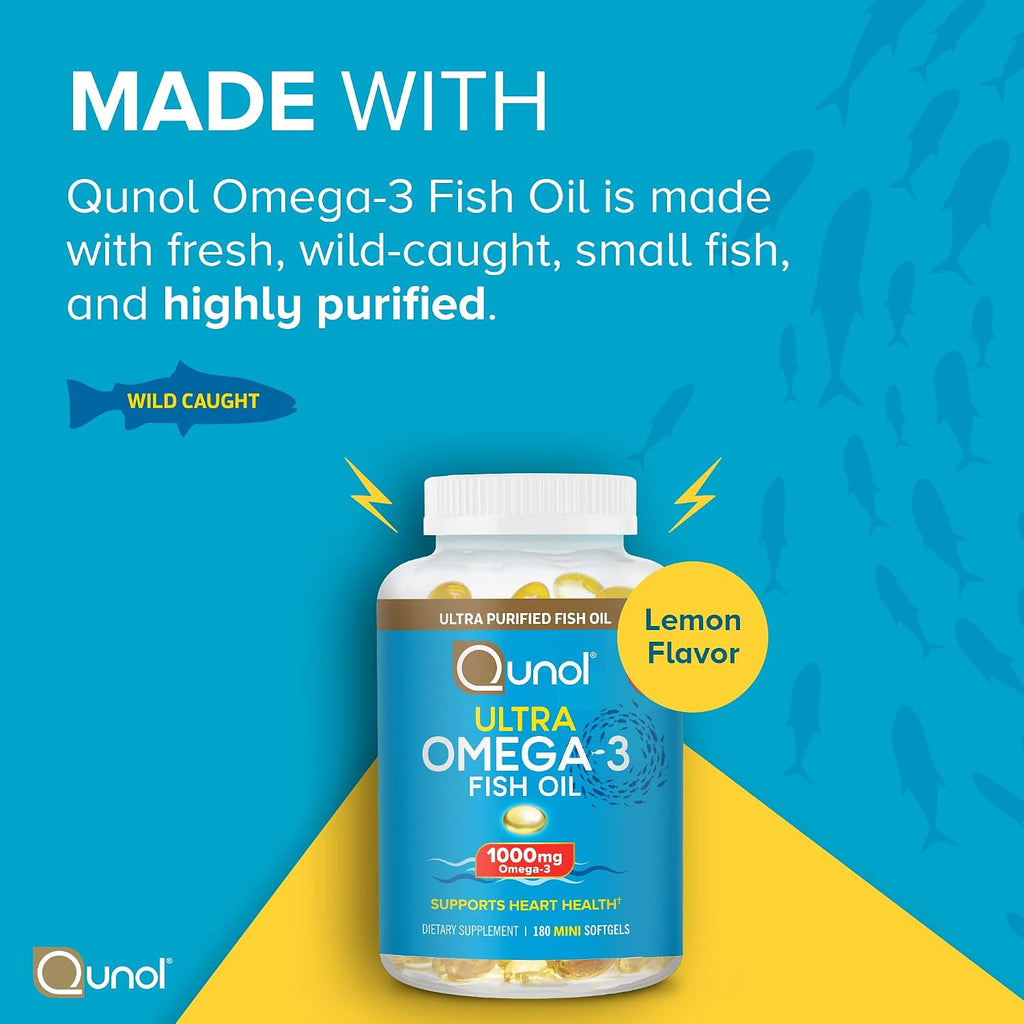 Qunol Ultra Omega-3 Fish Oil Mini Softgels, 1000mg EPA + DHA, 180ct