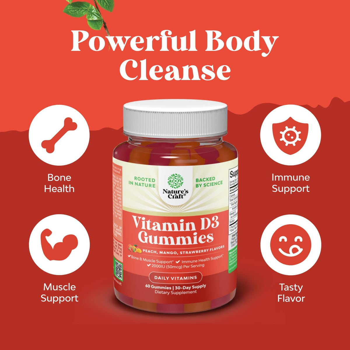 Natures Craft Vitamin D3 Gummies for Daily Wellness 60 Count