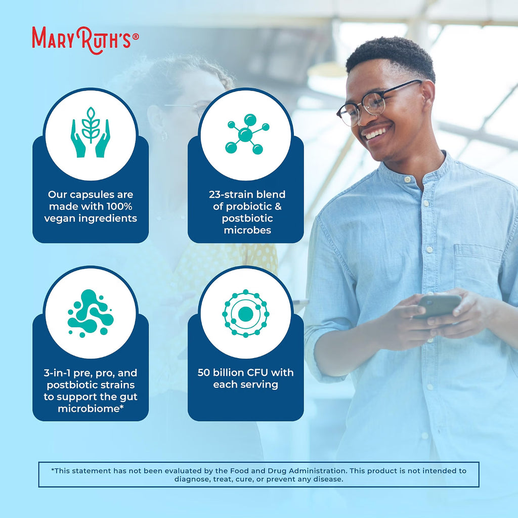 MARY RUTH'S 3-in-1 Probiotics for Digestive Health, 30 Servings