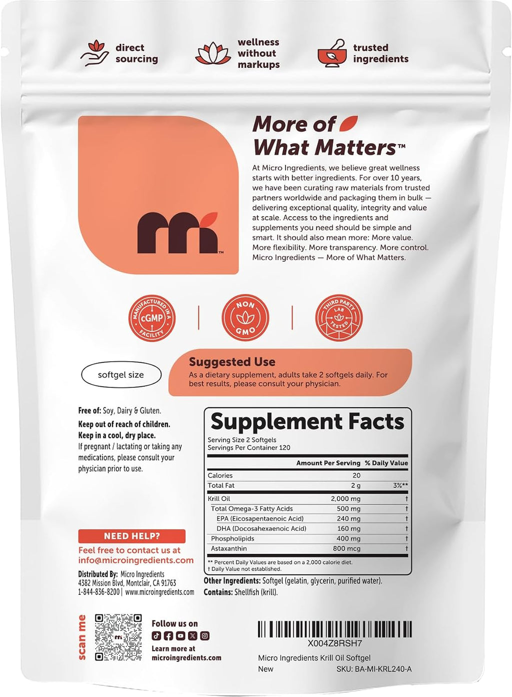Micro Ingredients Antarctic Krill Oil Supplement 240 Count