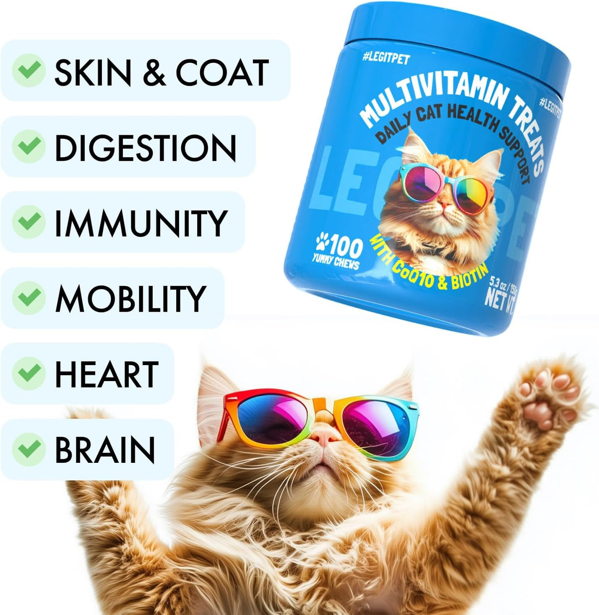 Legipet Multivitamin Cat Treats Vitamins for Indoor Cats Skin & Coat Digestion