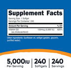 Nutricost Vitamin D3 5,000 IU (125mcg), 240 Softgels, GMO-Free
