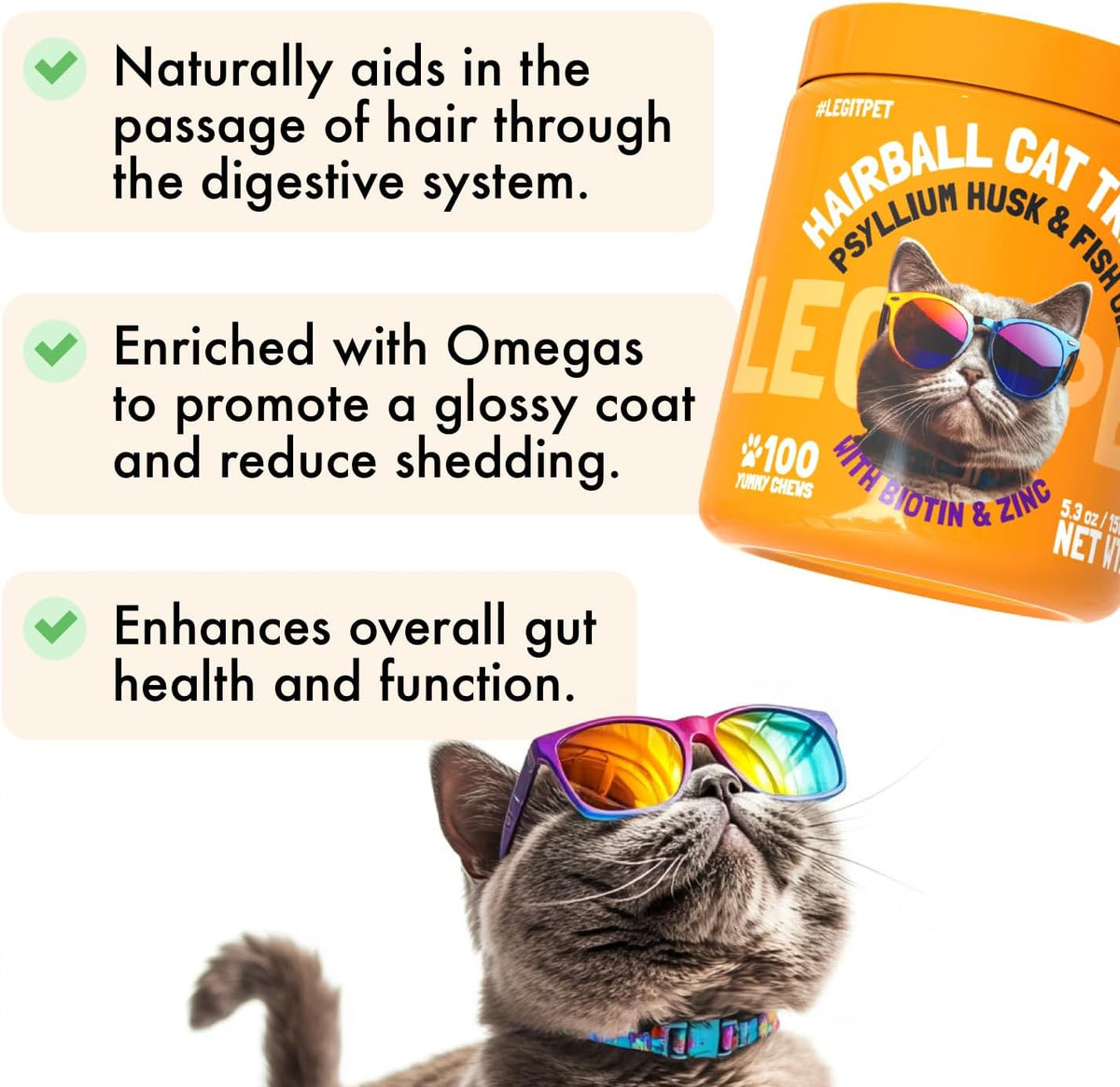 Legipet Hairball Treatment for Cats Natural Remedy with Apple Pomace, Psyllium Husk