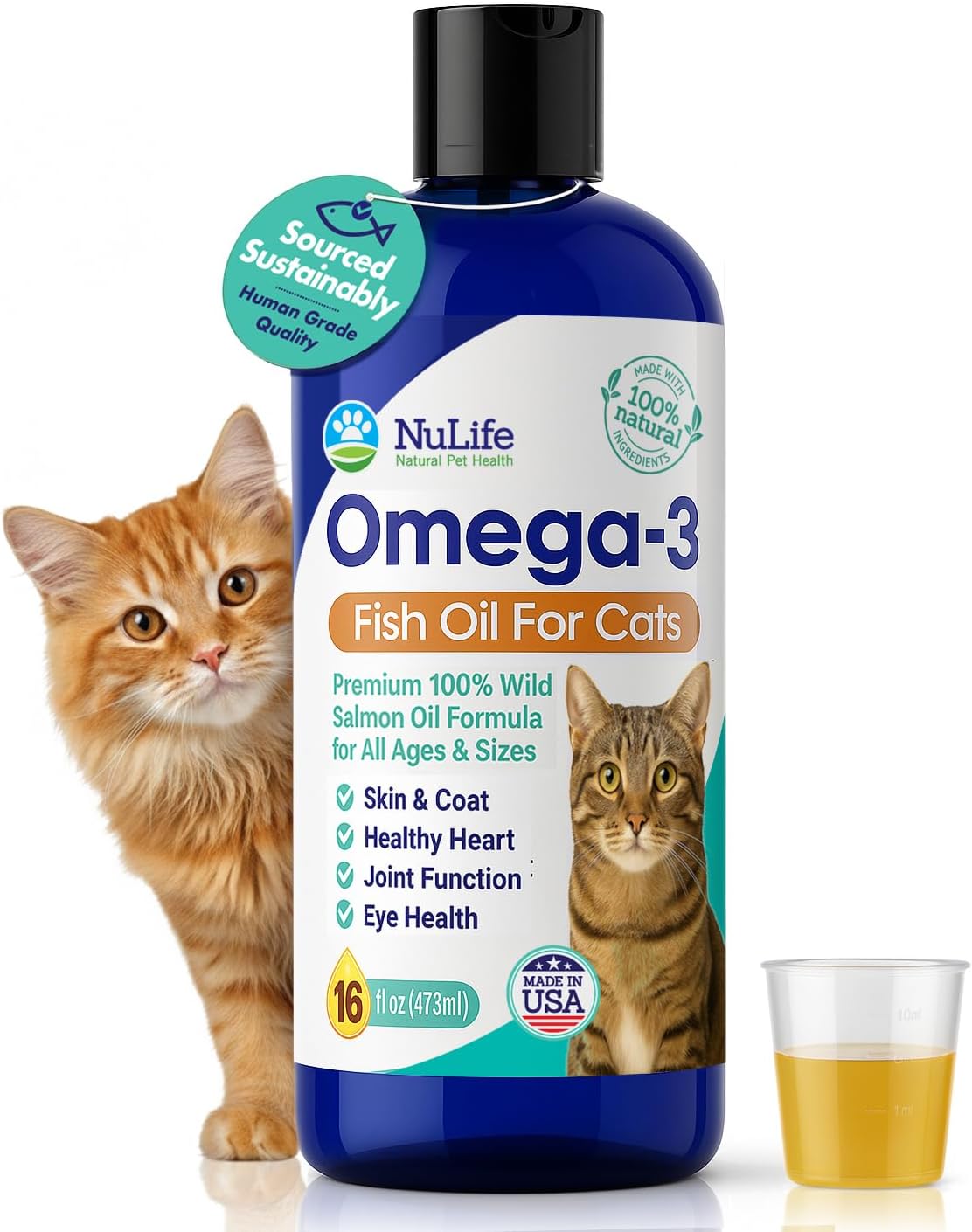 Premium Omega 3 Fish Oil for Cats - Wild Alaskan Salmon Oil Supplement