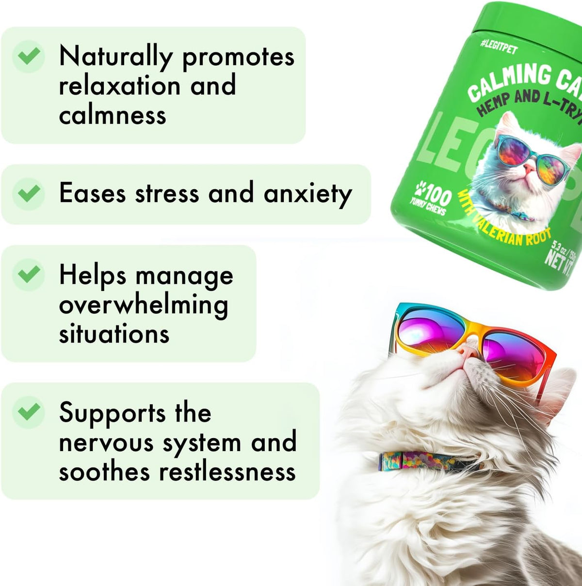 LEGITPET Cat Calming Treats Natural Anxiety Relief for Indoor Cats - Reduced Price!