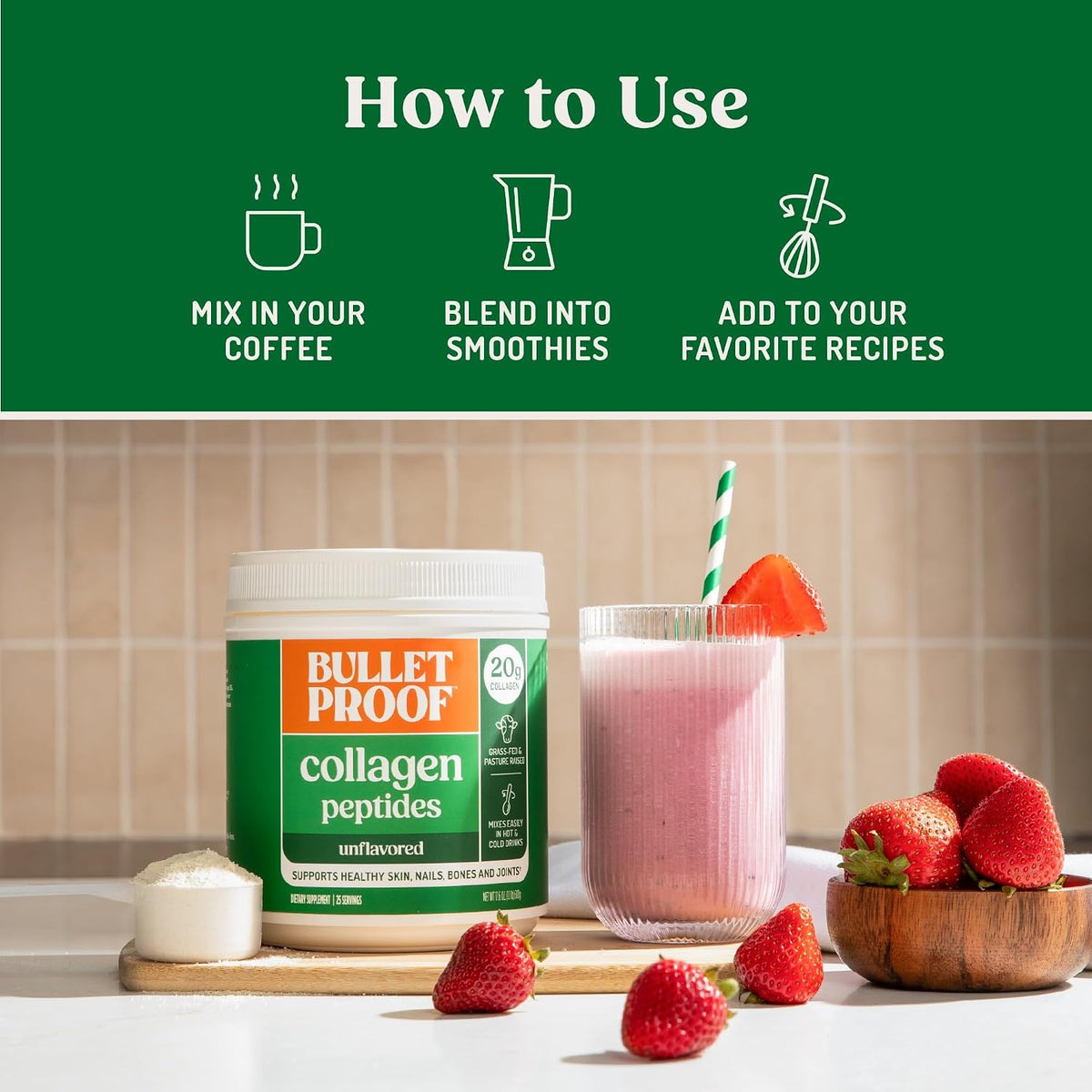 Bulletproof Unflavored Collagen Peptides Protein Powder, 17.6 oz