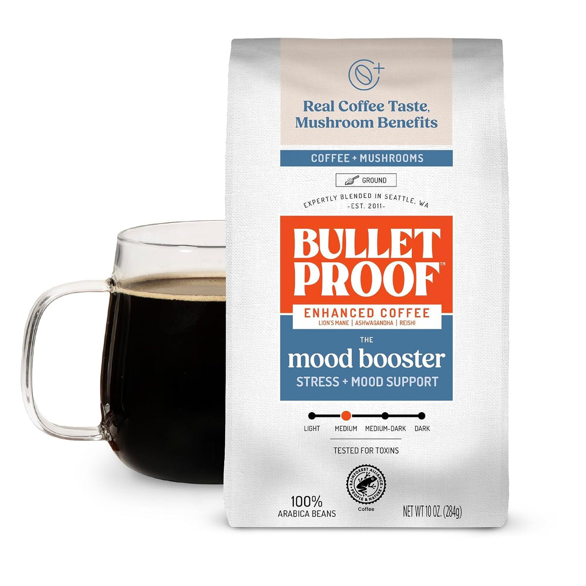 Bulletproof Mood Booster Medium Roast Mushroom Ground Coffee, 10 oz