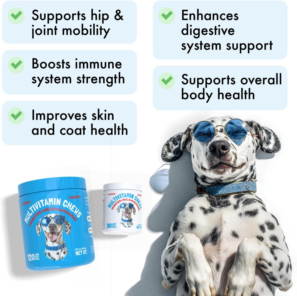 Legipet Dog Vitamins - 120 Multivitamins Chews w/Glucosamine Chondroitin, Probiotics