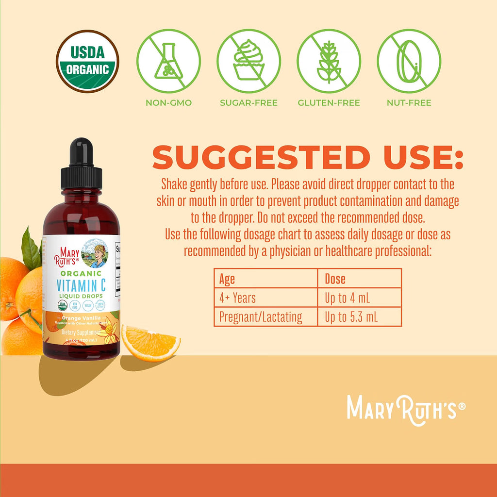MARY RUTH'S Organic Vitamin C Supplement | Liquid Vitamin C Liquid Drops for Adults & Kids