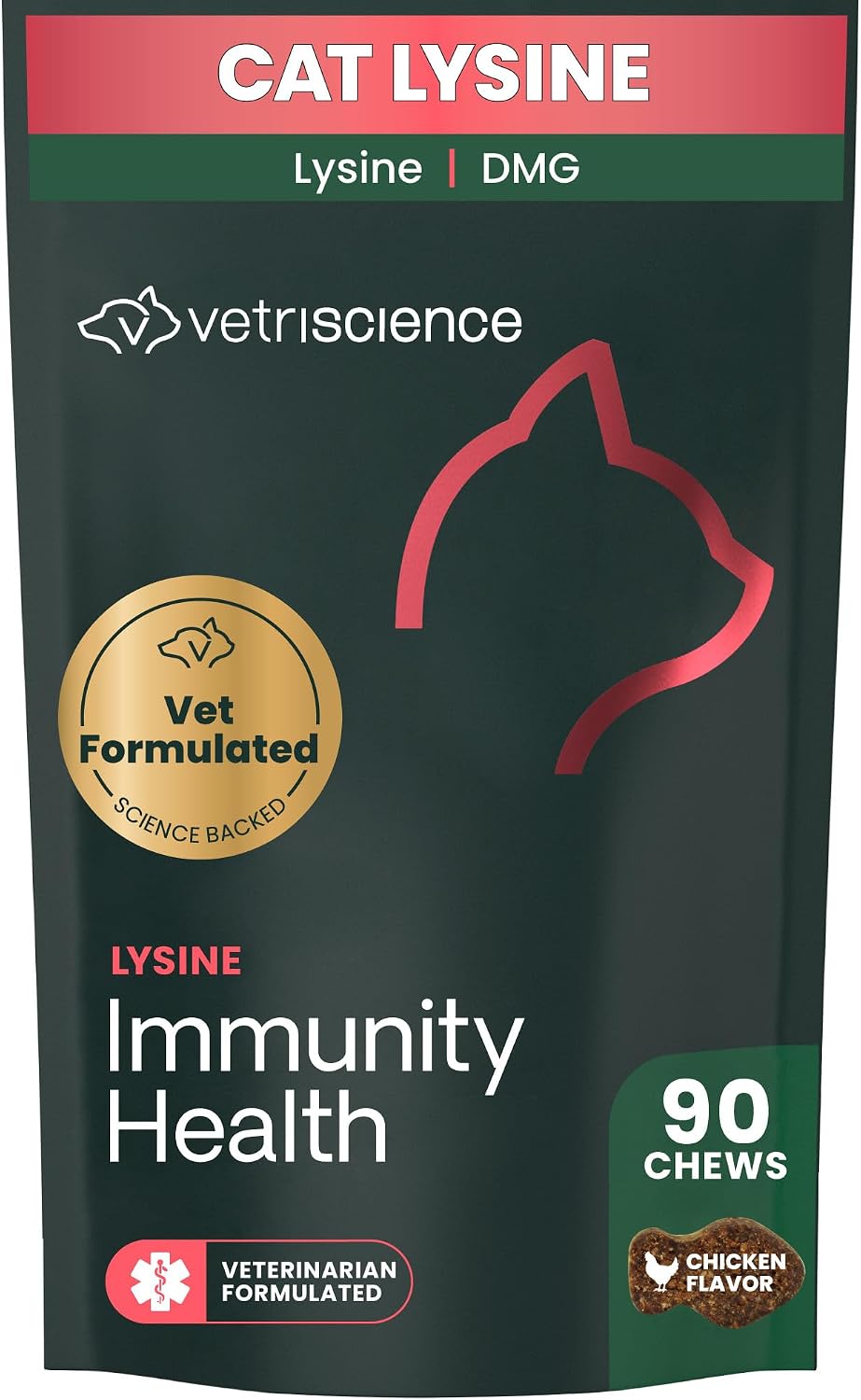 VetriScience Lysine Immunity Health Chews for Cats, Chicken, 90 Count