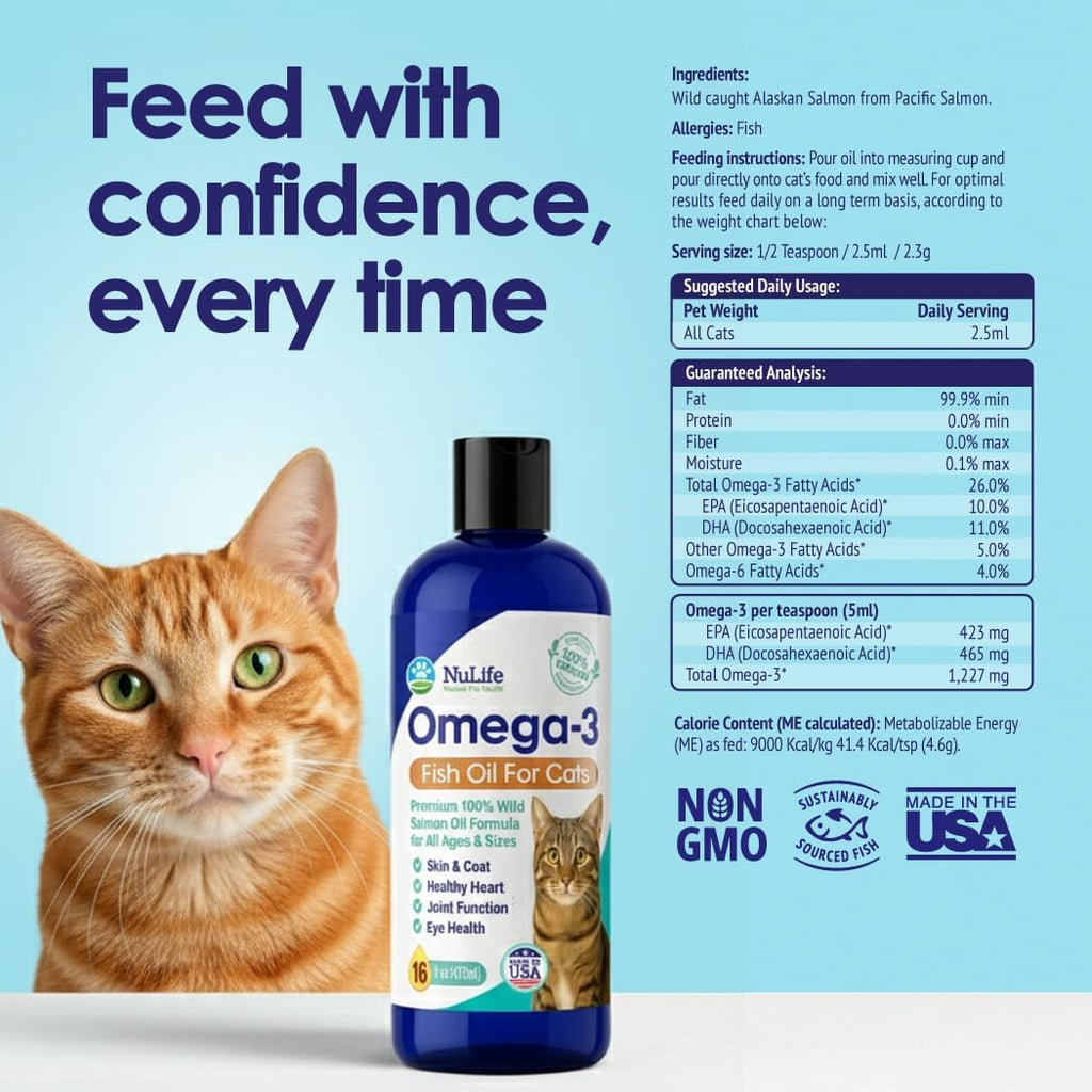 Premium Omega 3 Fish Oil for Cats - Wild Alaskan Salmon Oil Supplement