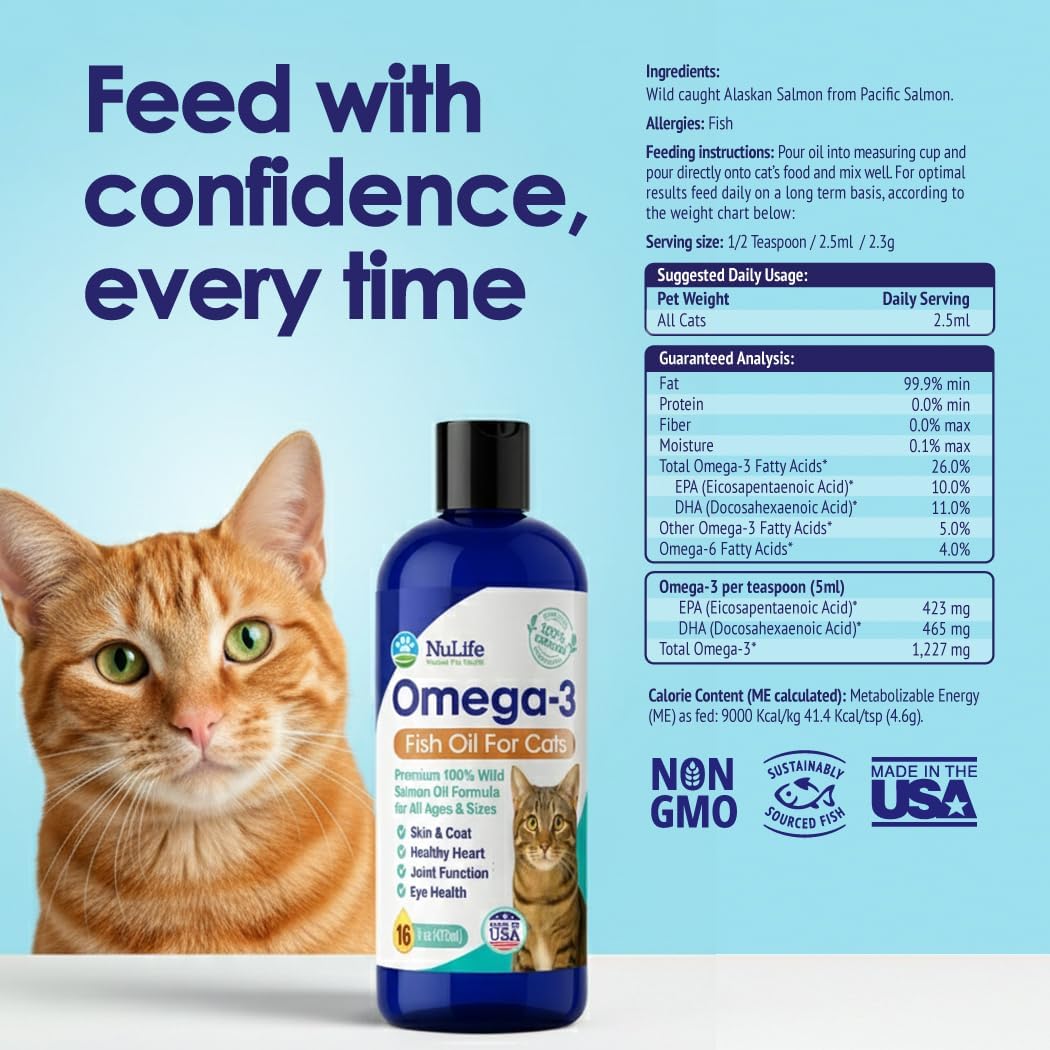 Premium Omega 3 Fish Oil for Cats - Wild Alaskan Salmon Oil Supplement