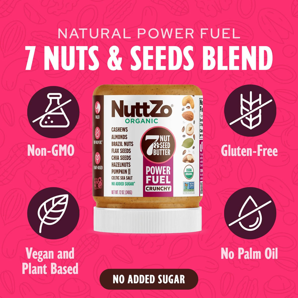 NuttZo Organic Paleo Power Fuel Crunchy 7-Nut-and-Seed Butter, 12 oz