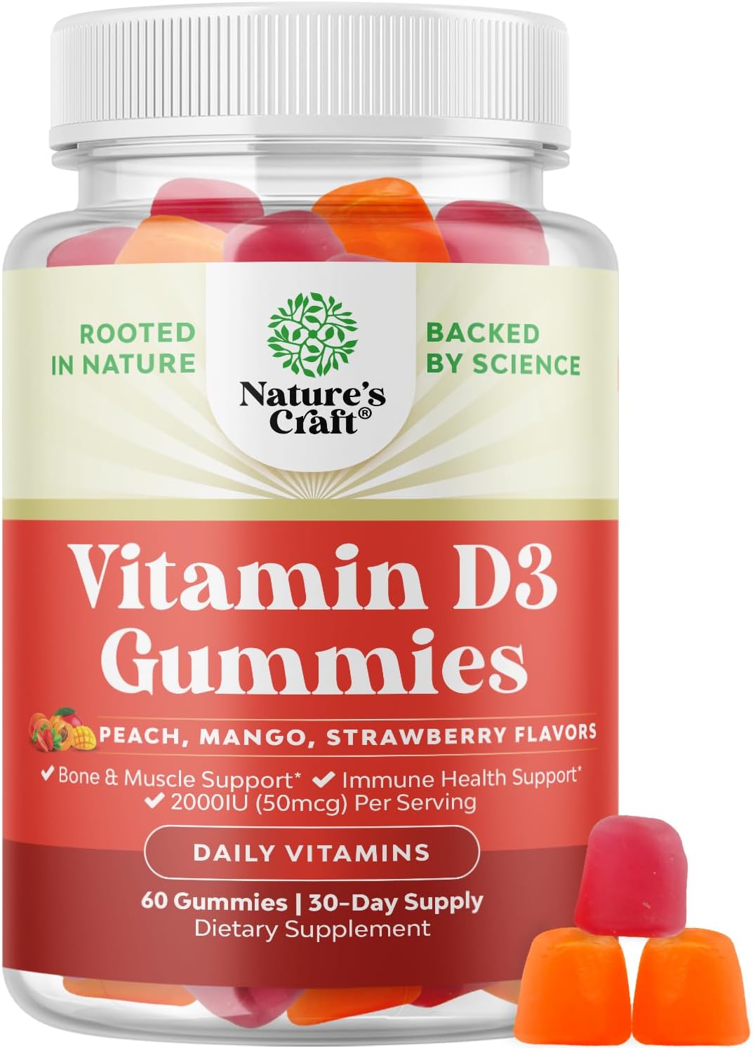 Natures Craft Vitamin D3 Gummies for Daily Wellness 60 Count