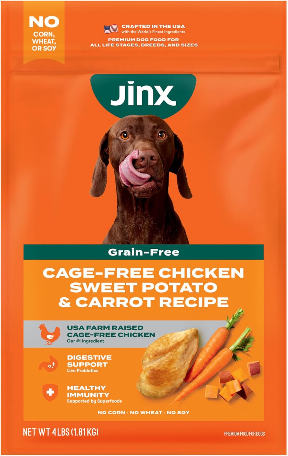 Jinx Grain Free Dry Dog Food - Real Chicken, Sweet Potato & Carrot, 4lb Pk of 1