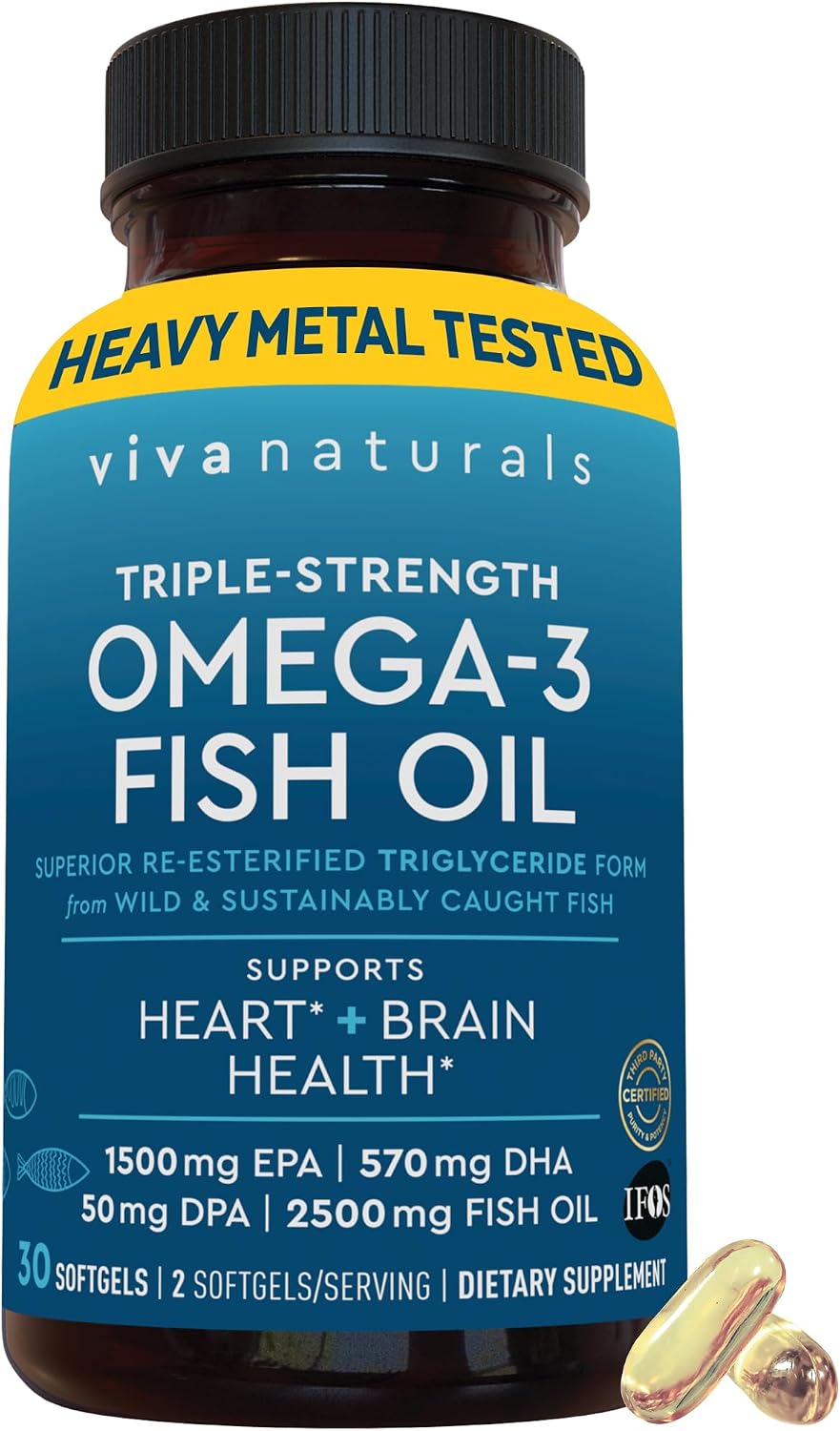Viva Naturals Omega-3 Fish Oil, Triple Strength, 2500 mg, 30 Softgels