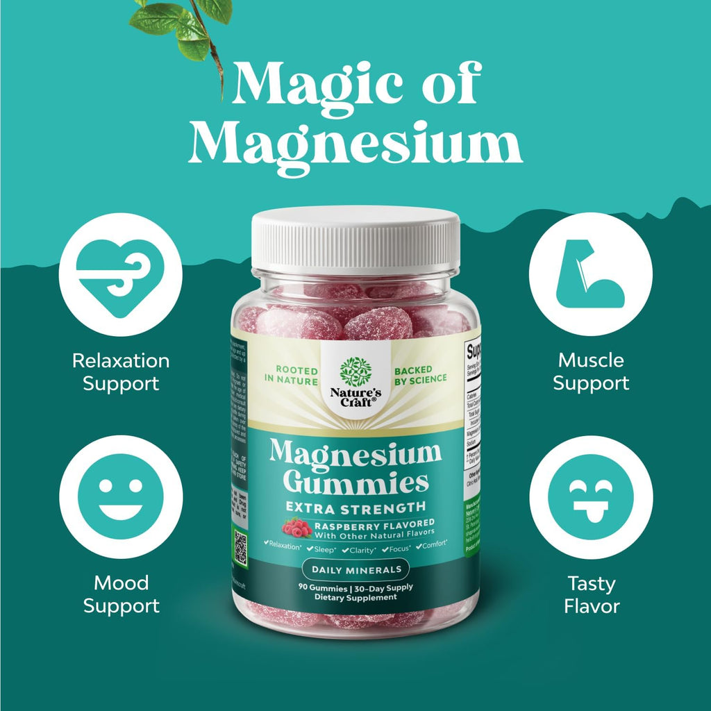 Natures Craft Magnesium Citrate Gummies for Adults - Calm & Sleep Aid - 90 Count