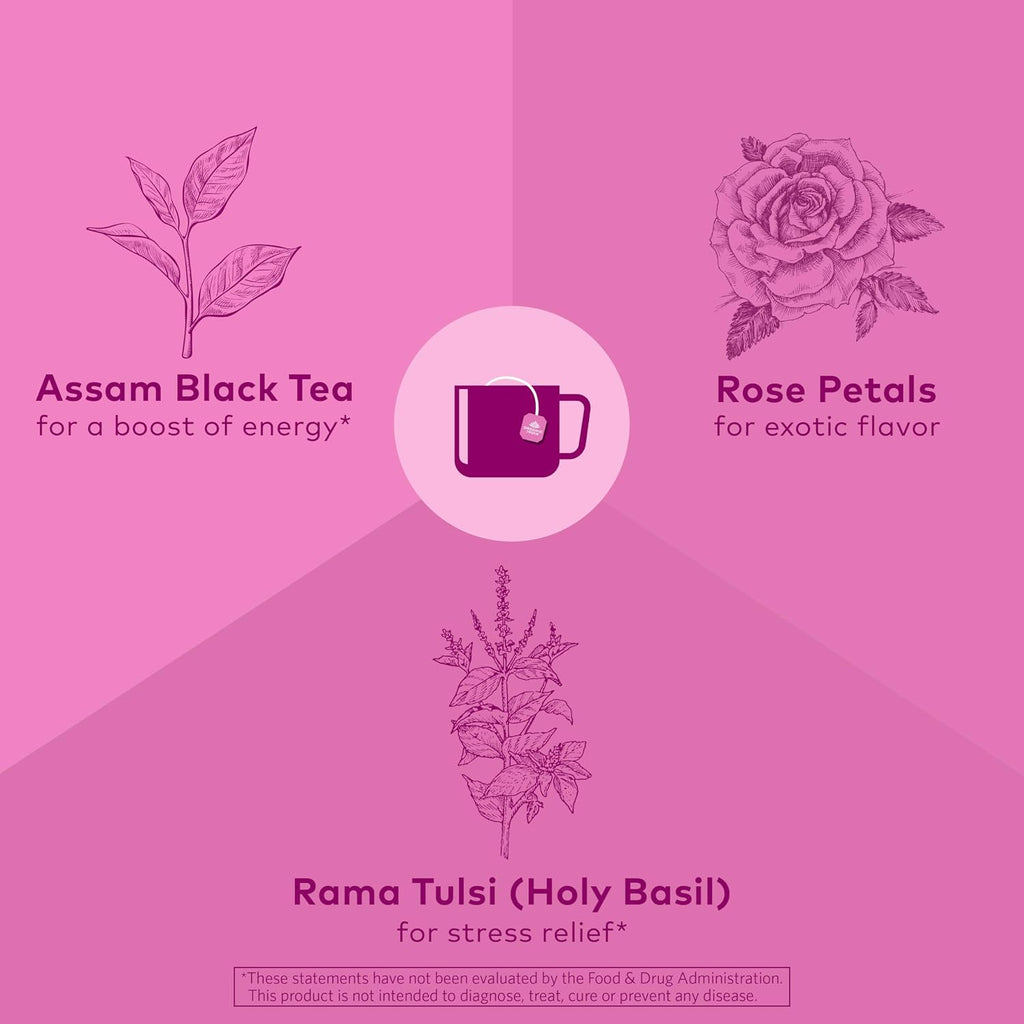 ORGANIC INDIA Tulsi Sweet Rose Assam Black Tea, 18 Rose Tea Bags(Pack of 6)