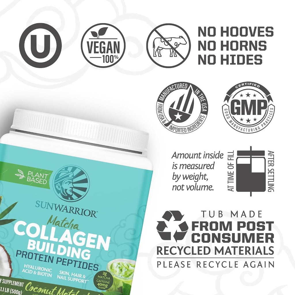 Sunwarrior Vegan Collagen Powder, Coconut Matcha, 20 Servings