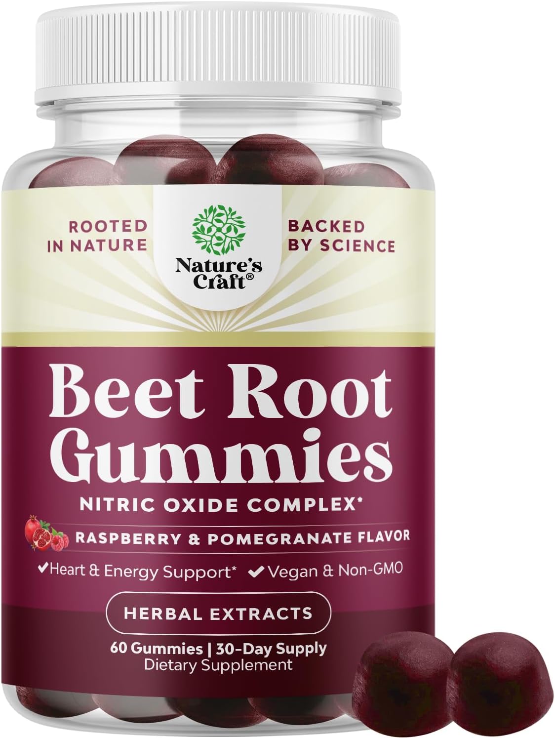 Natures Craft Flow Boosting Beet Root Gummies - Energy & Healthy Heart Support - 60 Count