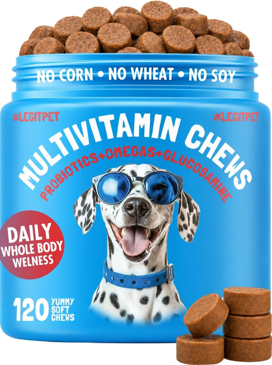 Legipet Dog Vitamins - 120 Multivitamins Chews w/Glucosamine Chondroitin, Probiotics
