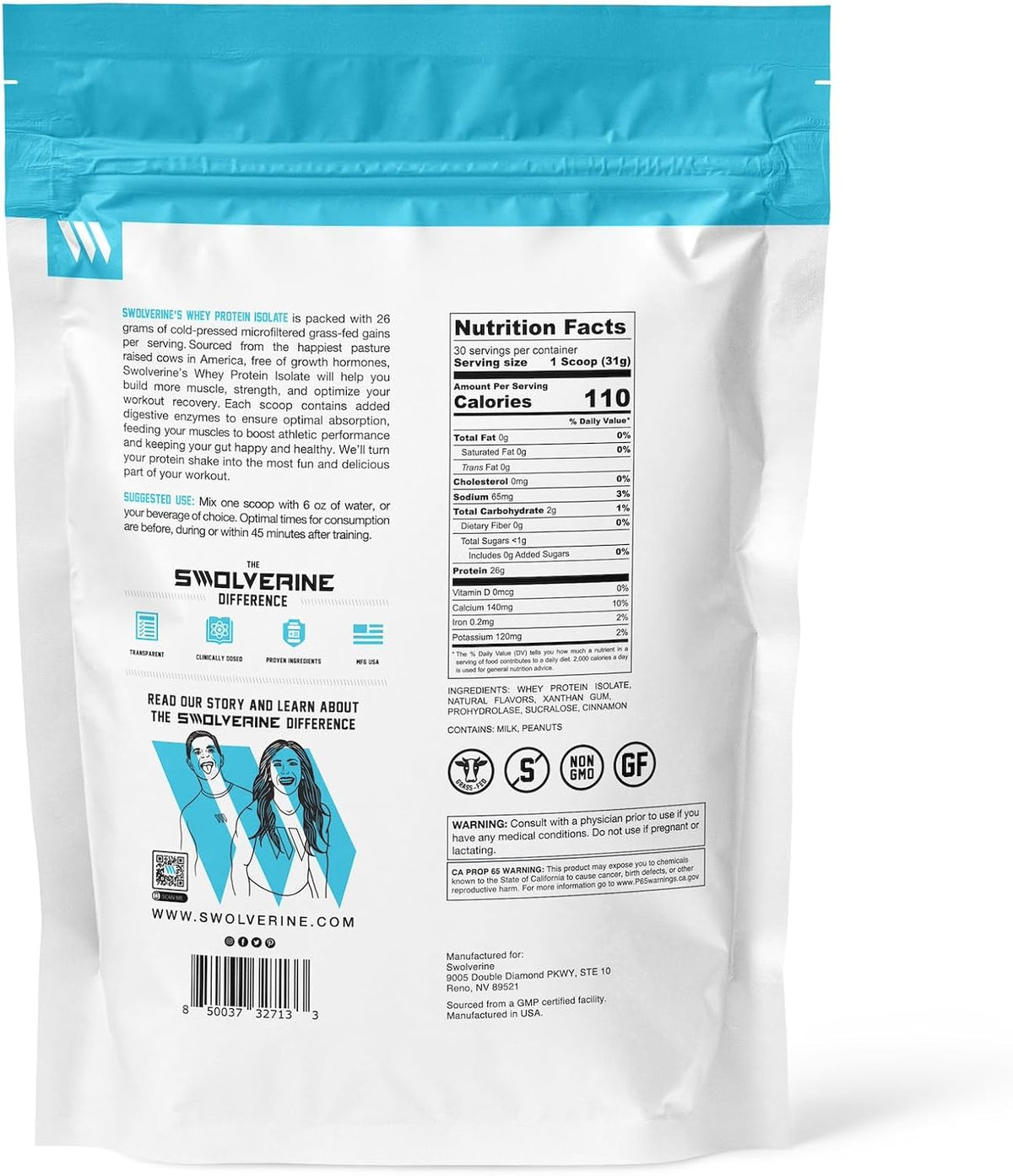 Swolverine Whey Protein Isolate | 26g Protein, Honey Cinnamon Peanut Butter