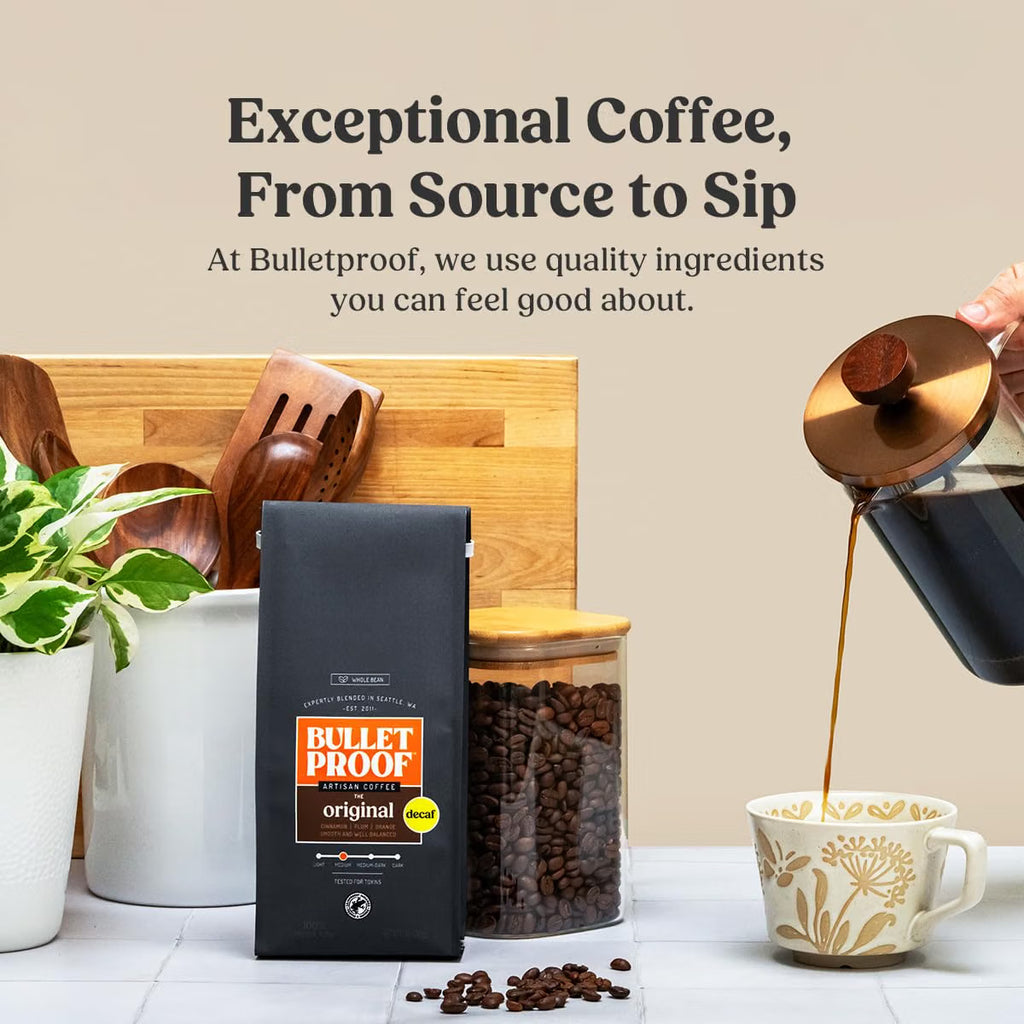 Bulletproof Original Medium Roast Whole Bean Decaf Coffee, 12 oz