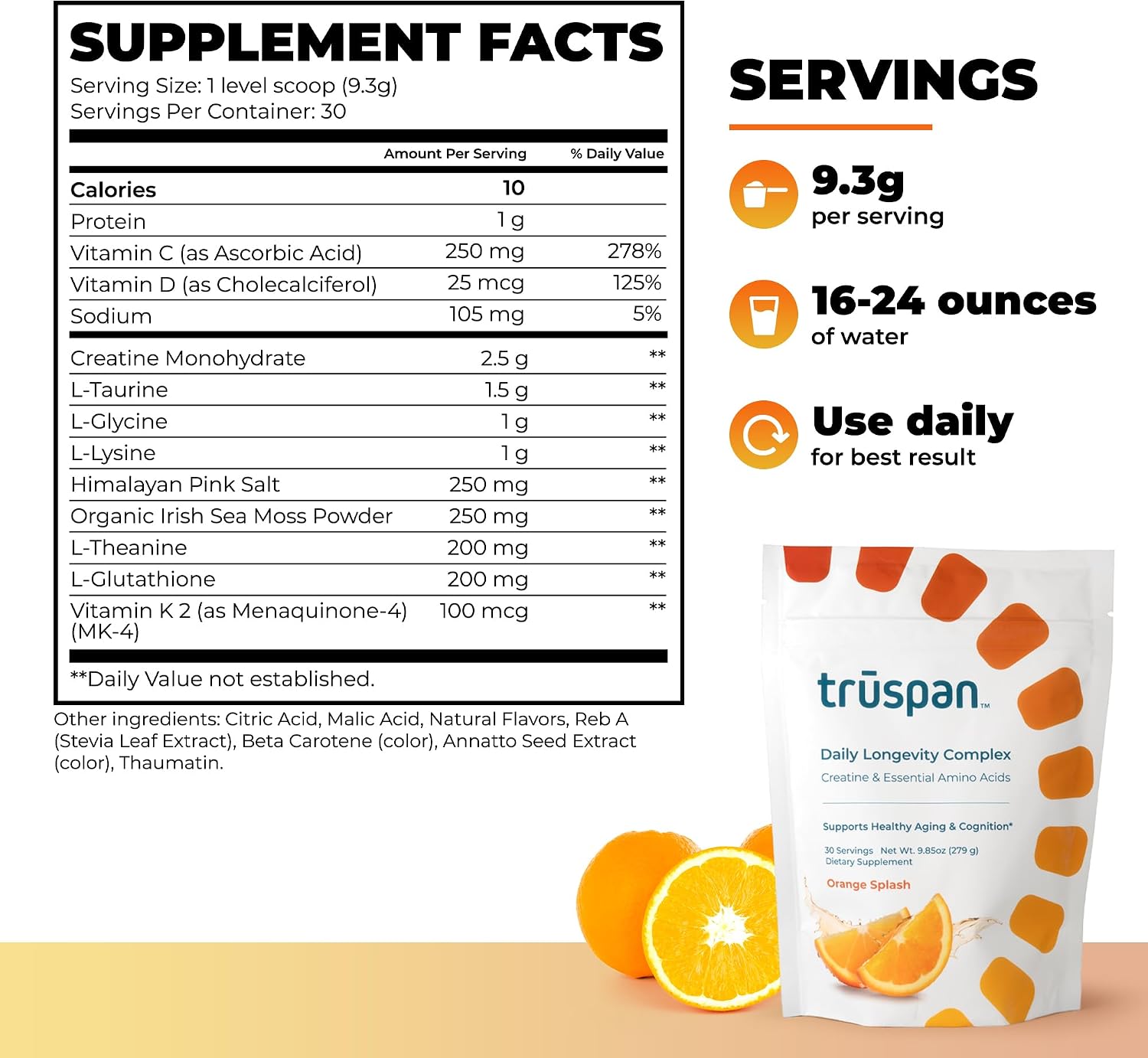 TruSpan Daily Longevity Complex Creatine Powder, with Essential Amino Acids
