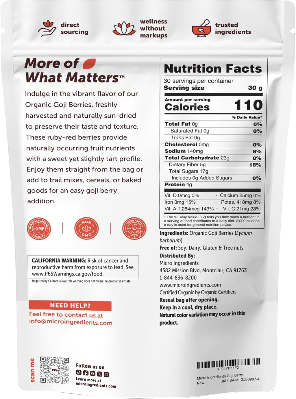 Micro Ingredients Organic Goji Berries