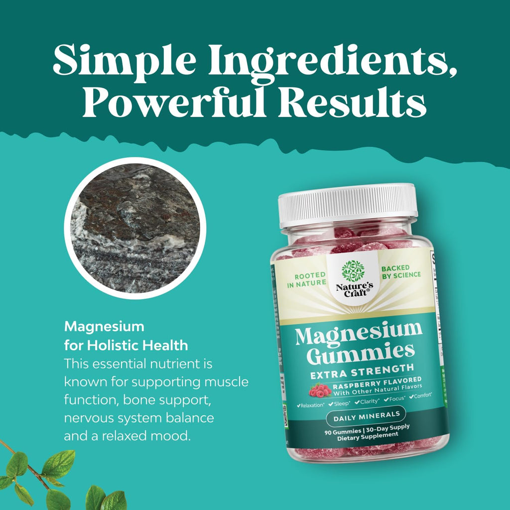 Natures Craft Magnesium Citrate Gummies for Adults - Calm & Sleep Aid - 90 Count