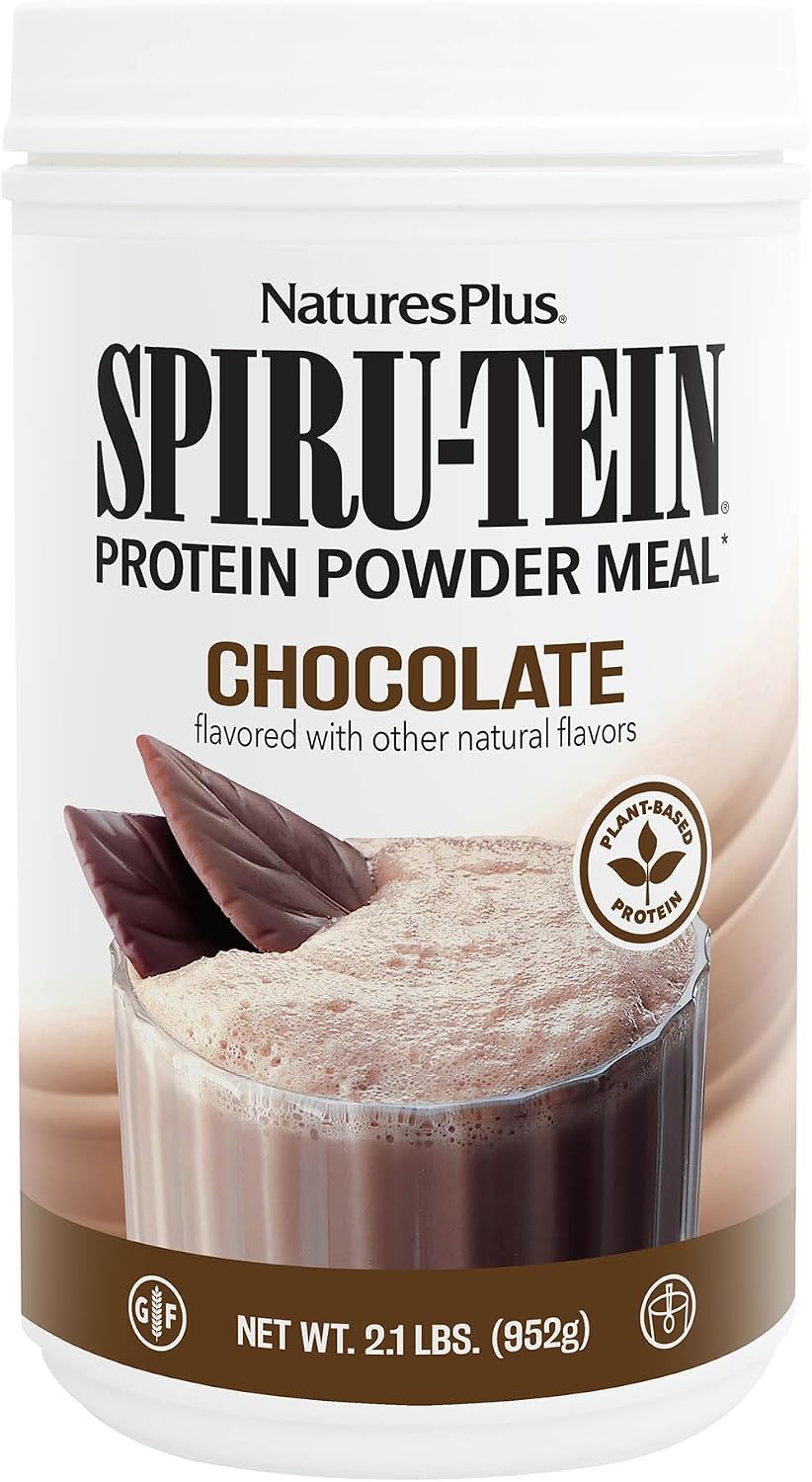 Natures Plus SPIRU-TEIN, Chocolate - Plant-Based Protein Shake 2.1 Pound