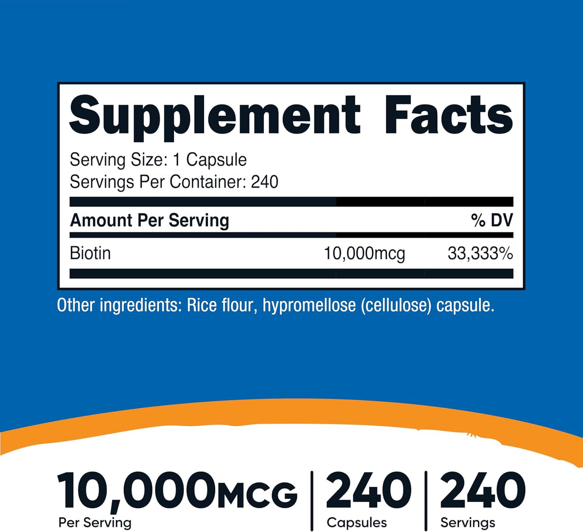 Nutricost Biotin (Vitamin B7) 10,000mcg (10mg), 240 Capsules, Quick Release