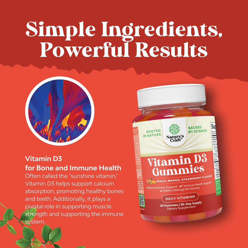 Natures Craft Vitamin D3 Gummies for Daily Wellness 60 Count
