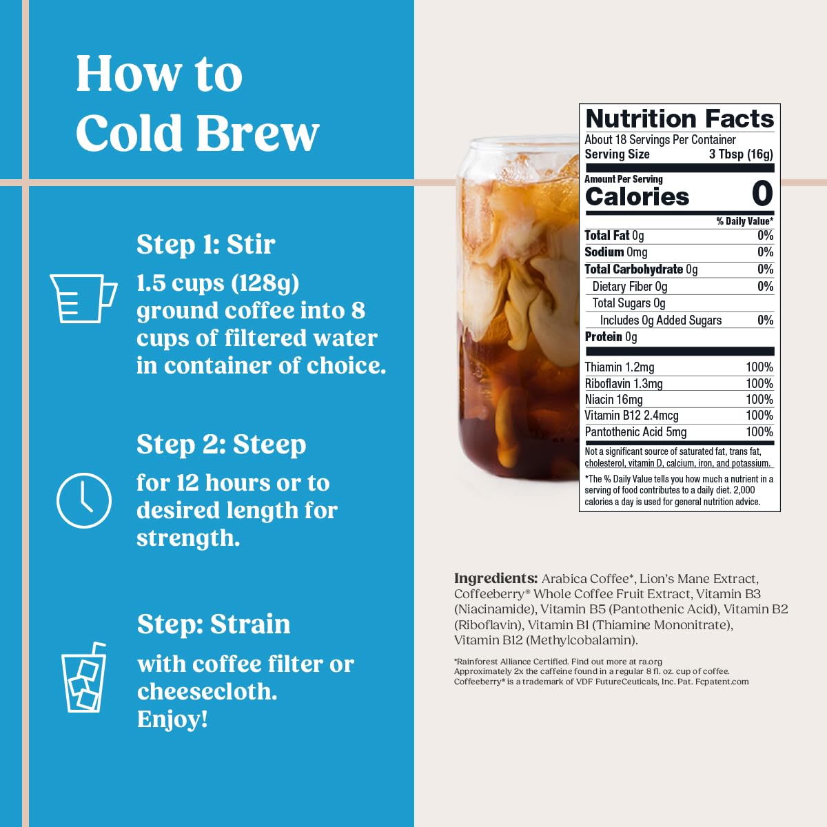 Bulletproof High Achiever Mushroom Cold Brew Coarse Ground Coffee, 10 oz