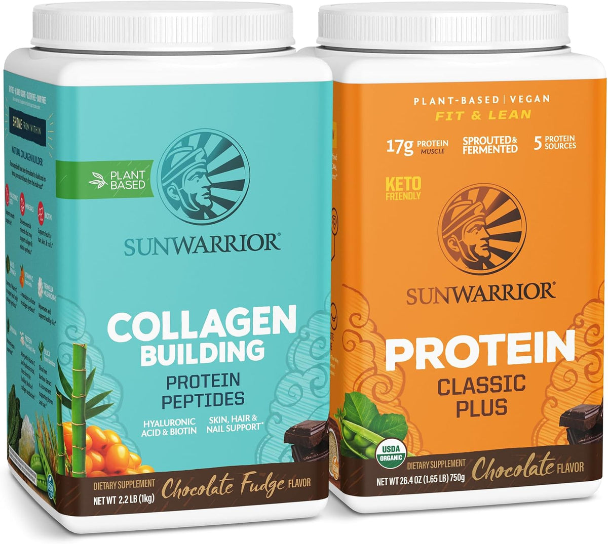 Sunwarrior Plant-Based Collagen Building Powder, Chocolate Flavored & Vegan Protein Powder