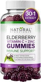 Natural BioScience Sambucus Elderberry Gummies with Vitamin C and Zinc, Black Elderberry Gummies for Adults and Kids